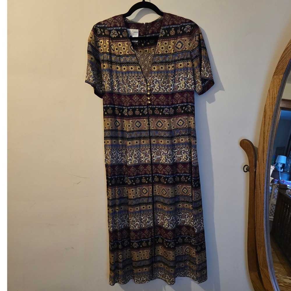 Betsy Lauren Petites Vintage Maxi Dress Rayon Paisley Geometric Multi-Color 6